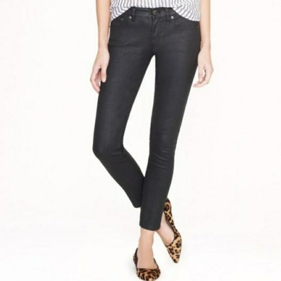 J. Crew Toothpick Skinny Ankle Jeans Coated Denim Black 31